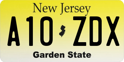 NJ license plate A10ZDX