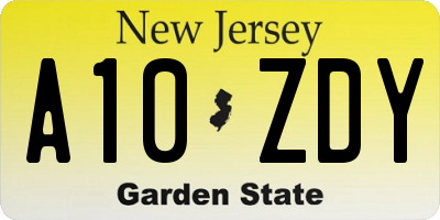 NJ license plate A10ZDY