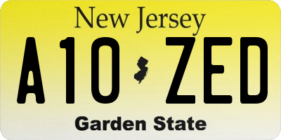 NJ license plate A10ZED
