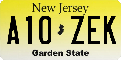 NJ license plate A10ZEK