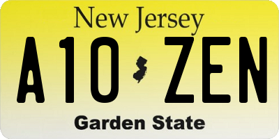 NJ license plate A10ZEN