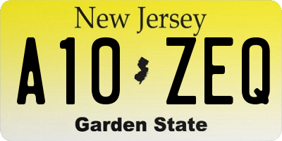 NJ license plate A10ZEQ