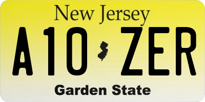NJ license plate A10ZER
