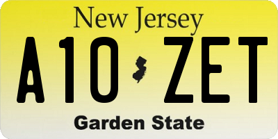 NJ license plate A10ZET