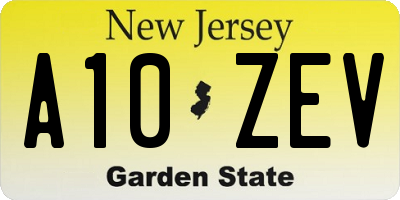 NJ license plate A10ZEV