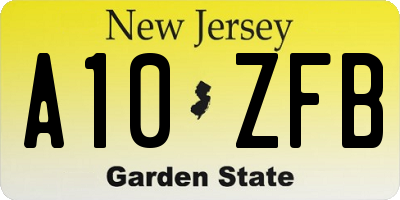 NJ license plate A10ZFB