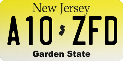 NJ license plate A10ZFD