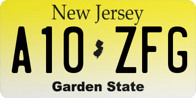 NJ license plate A10ZFG