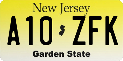 NJ license plate A10ZFK