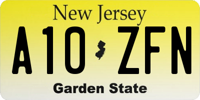 NJ license plate A10ZFN