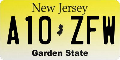 NJ license plate A10ZFW