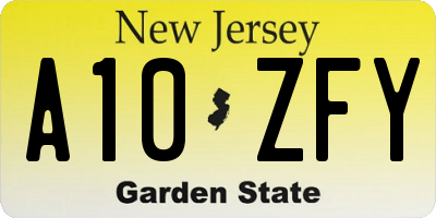 NJ license plate A10ZFY