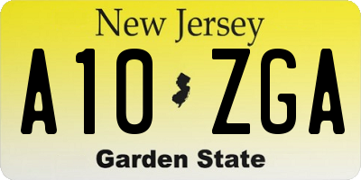 NJ license plate A10ZGA