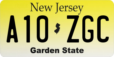 NJ license plate A10ZGC