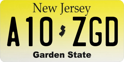 NJ license plate A10ZGD