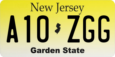 NJ license plate A10ZGG