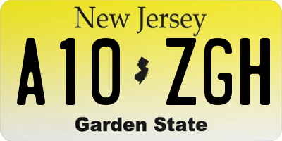 NJ license plate A10ZGH