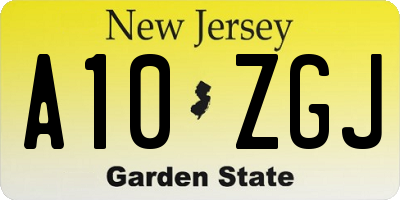 NJ license plate A10ZGJ