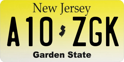 NJ license plate A10ZGK