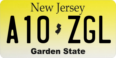 NJ license plate A10ZGL