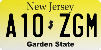 NJ license plate A10ZGM