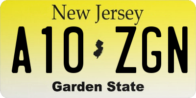 NJ license plate A10ZGN