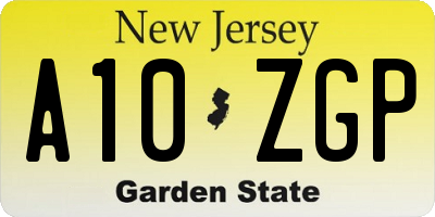 NJ license plate A10ZGP
