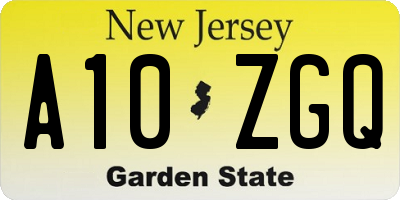 NJ license plate A10ZGQ