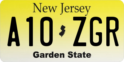 NJ license plate A10ZGR