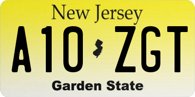 NJ license plate A10ZGT
