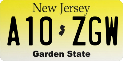 NJ license plate A10ZGW