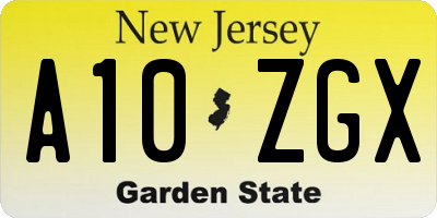 NJ license plate A10ZGX