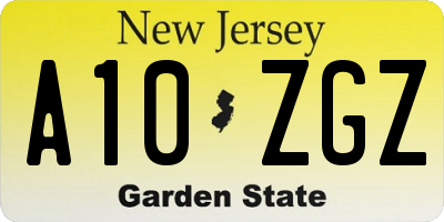 NJ license plate A10ZGZ