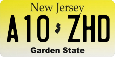 NJ license plate A10ZHD