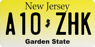 NJ license plate A10ZHK