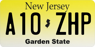 NJ license plate A10ZHP