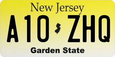 NJ license plate A10ZHQ