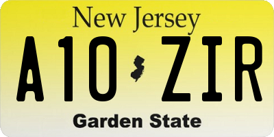 NJ license plate A10ZIR