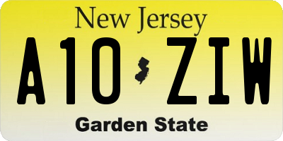 NJ license plate A10ZIW