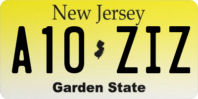 NJ license plate A10ZIZ