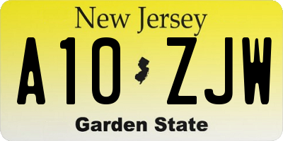 NJ license plate A10ZJW