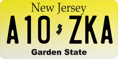 NJ license plate A10ZKA