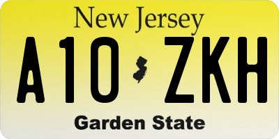 NJ license plate A10ZKH