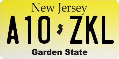 NJ license plate A10ZKL