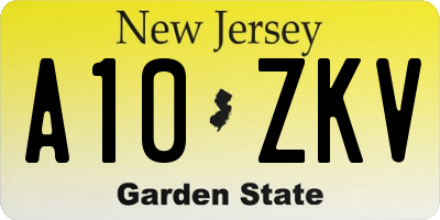 NJ license plate A10ZKV