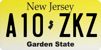 NJ license plate A10ZKZ