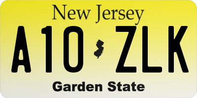 NJ license plate A10ZLK