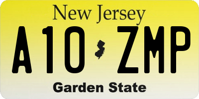 NJ license plate A10ZMP
