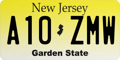 NJ license plate A10ZMW