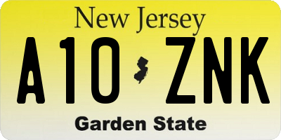 NJ license plate A10ZNK